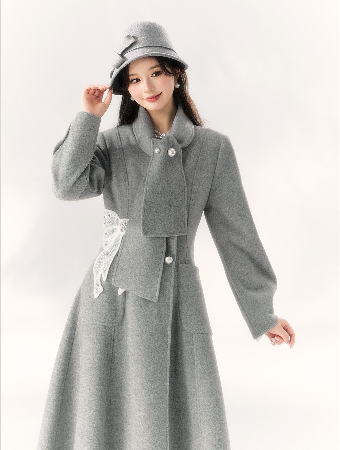 Gray Lace Bow Design Coat BBB0094