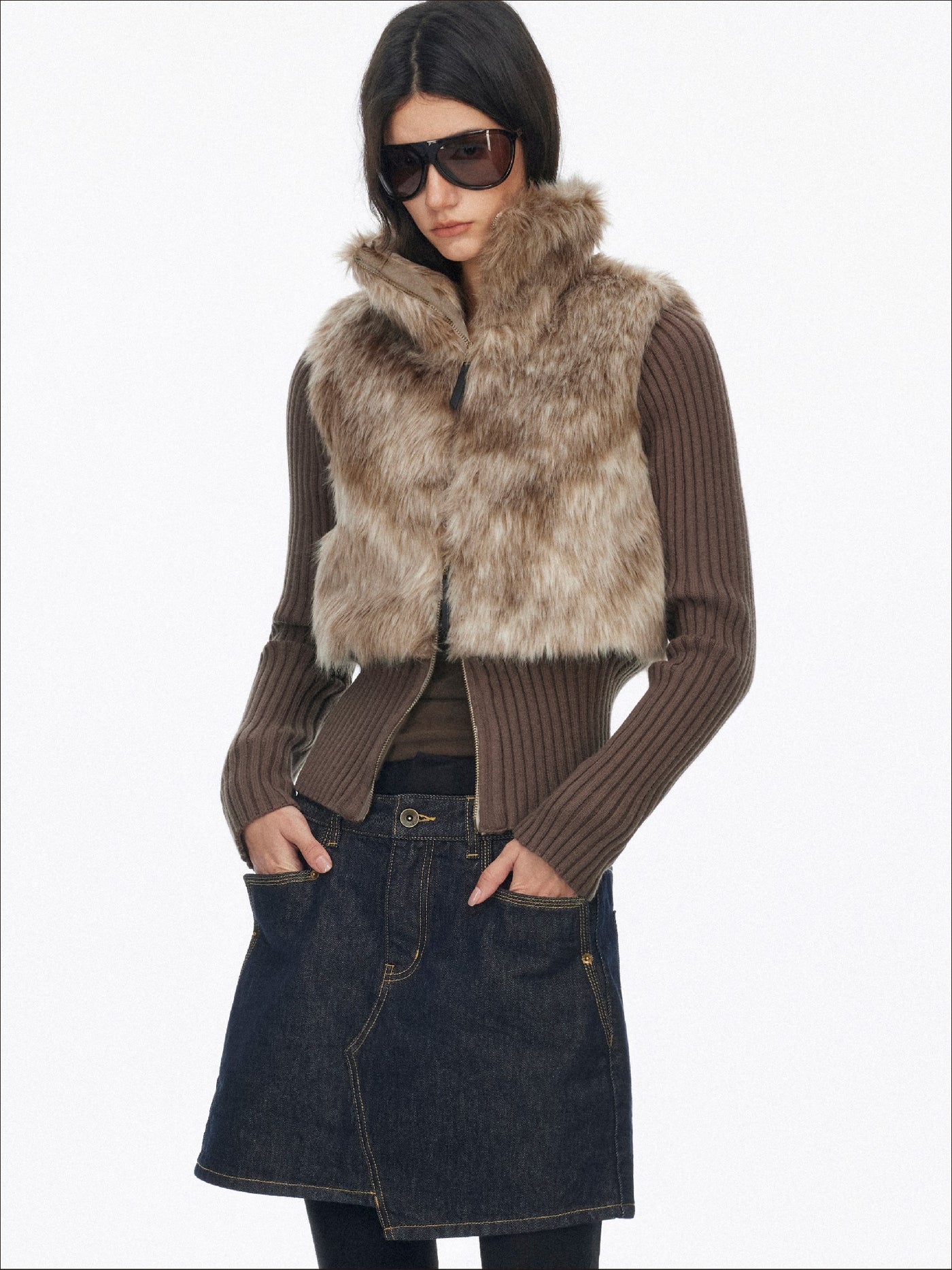 Eco-friendly Fur Patchwork Knit Jacket SAL0194