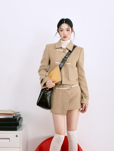 Classic All-wool Horn Button Jacket/Short Skirt LAL0075