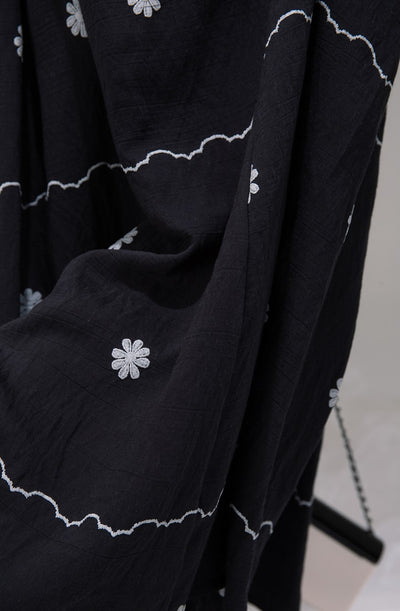 V-neck Shirt+Pleated Black Printed Dress COT0302