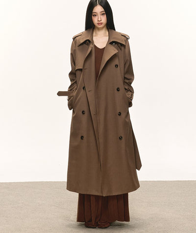 Brown Double-Breasted Long Trench Coat ANA0084