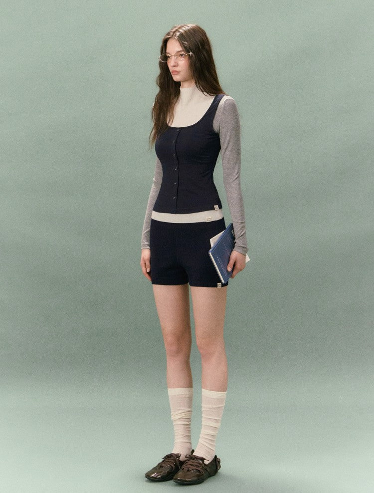 Two-piece Color-blocked Square Neck T-shirt LAL0237