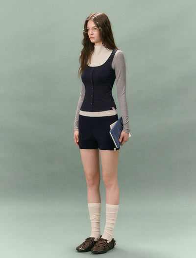 Two-piece Color-blocked Square Neck T-shirt LAL0237