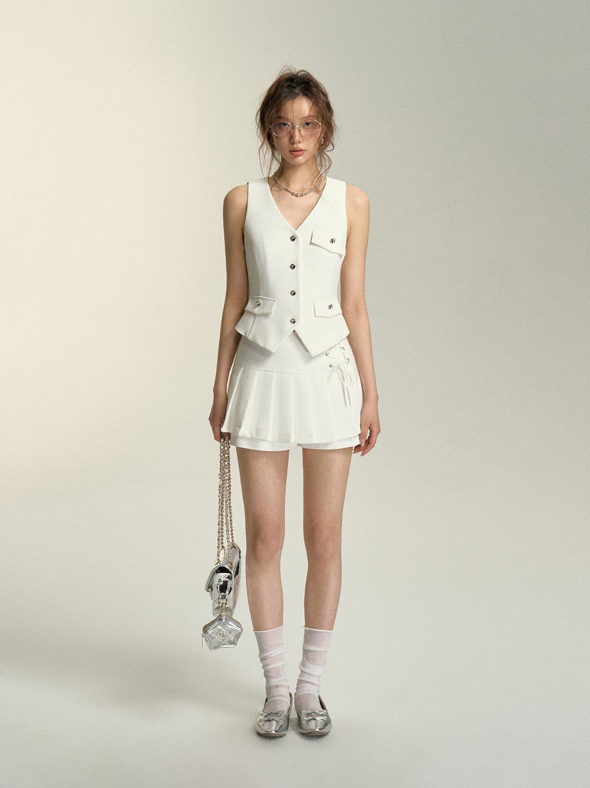 White V-Neck Vest SOM0035