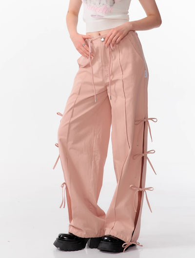 Bow High Waist Slim Straight Wide Leg Casual Pants ZIZ0104