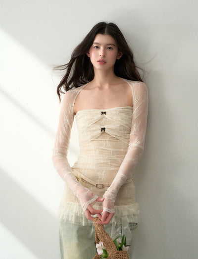 Lace Irregular Tube Top+Shawl LAL0190