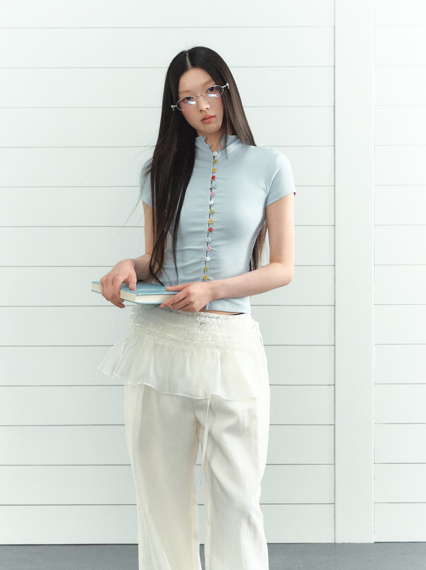 High Collar Button T-shirt LAL0209