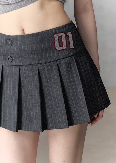 All-match Slim Casual Pleated Short Skirt/Belt VIA0130