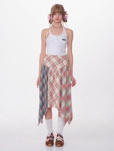 Contrasting Color Mid-length Plaid Skirt ZIZ0062