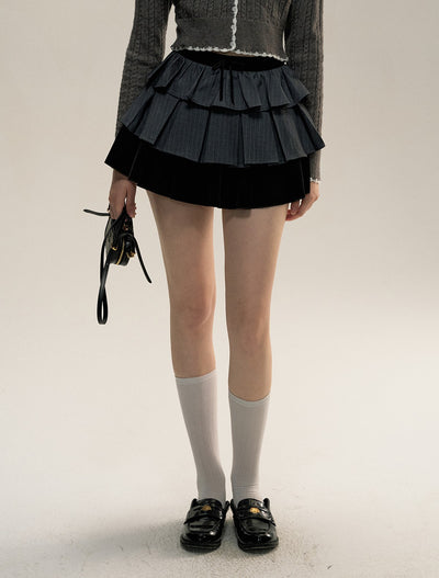 Gray Striped Suit Jacket/Cake Pleated Skirt SUN0080