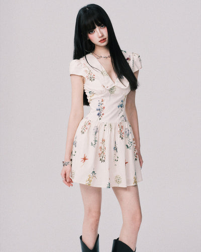 Plant Print French Doll Collar Dress LUL0157