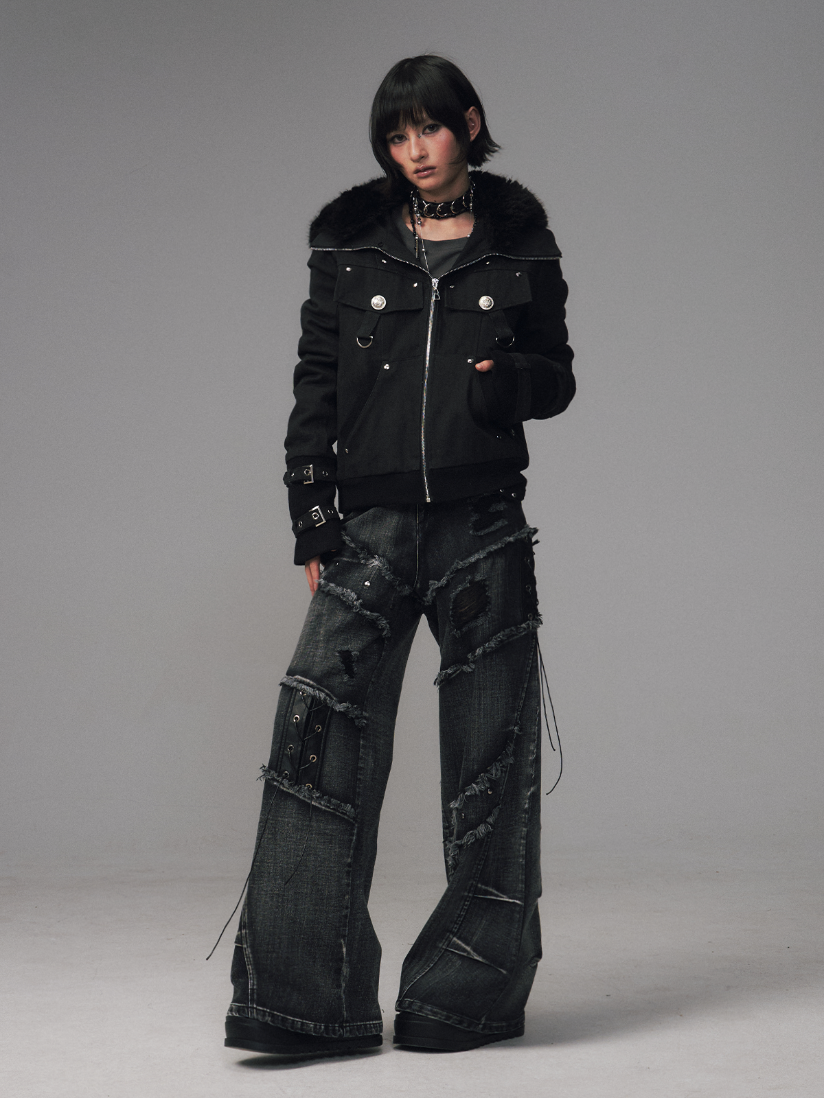 Detachable Furry Hooded Quilted Jacket FRU0128