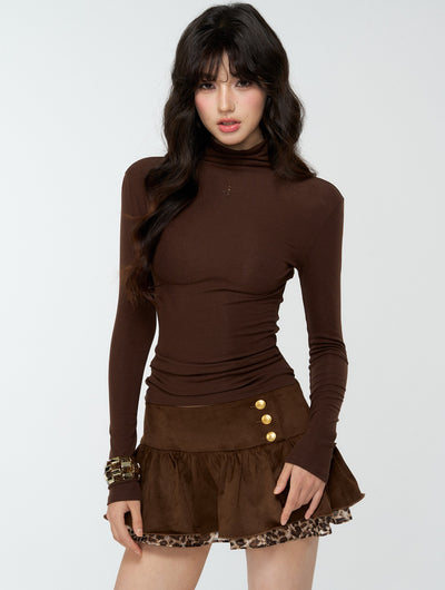 Suede Pleated Leopard Print Midi Skirt 4MU0168