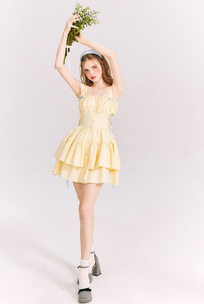 Yellow Bow Tutu Princess Waist Suspender Dress GRO0069