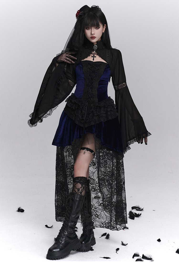 Gothic Style Blue Lace Strap Dress/Black Cardigan LAD0238