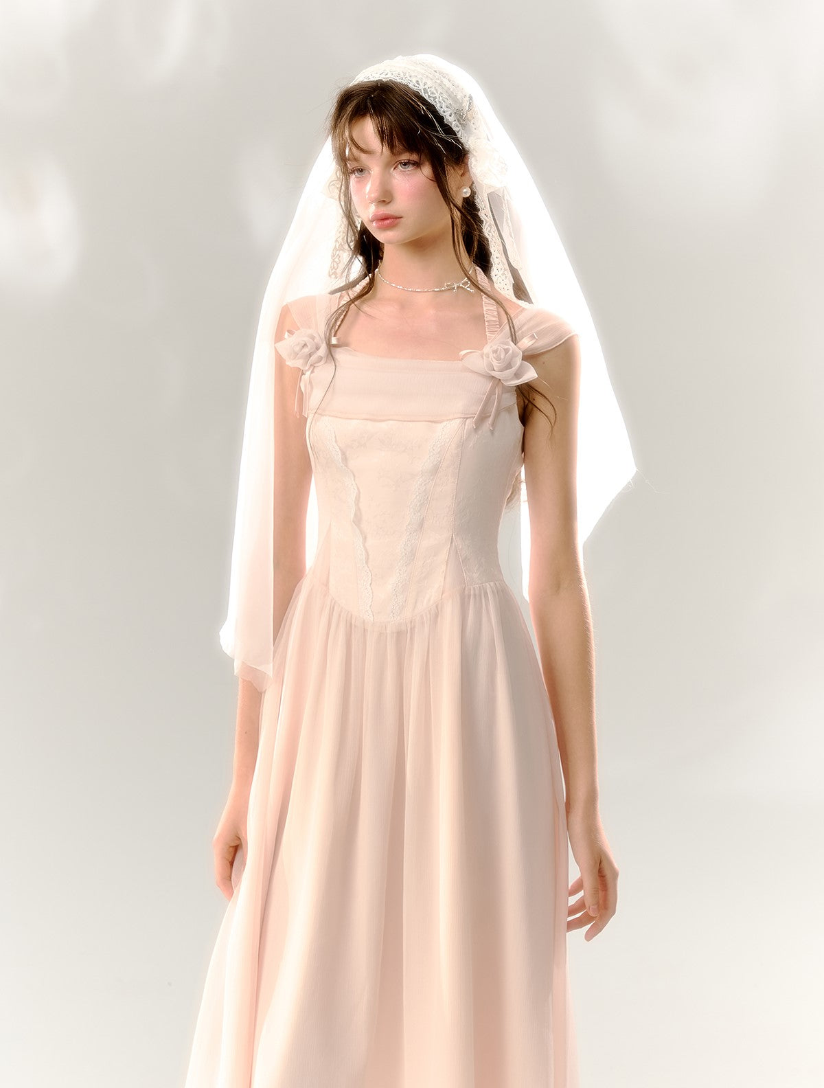 Light Pink Sleeveless Suspender Dress SUN0074