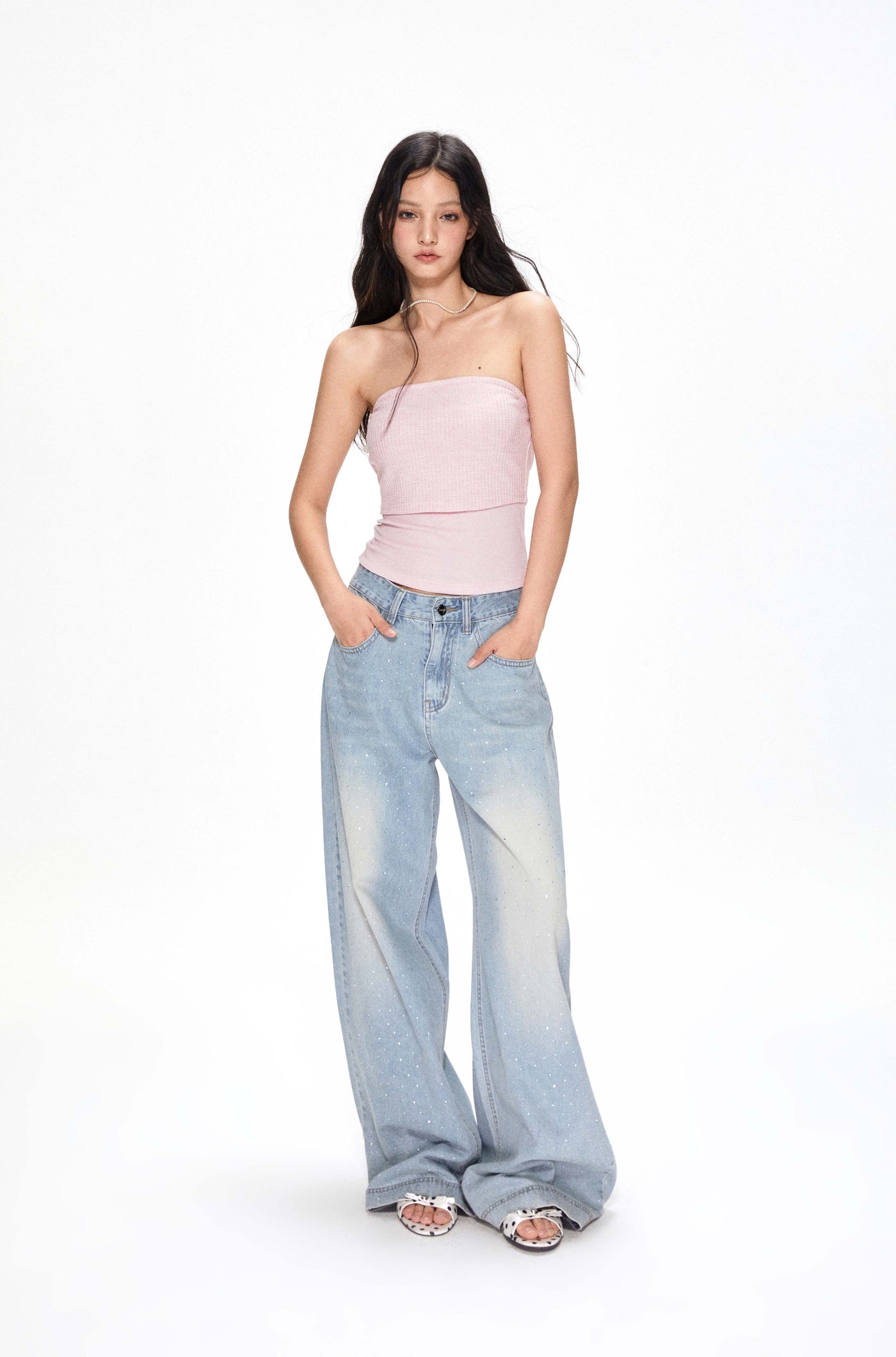 Rhinestone Low Waist Jeans APE0390