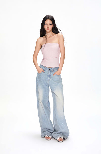 Rhinestone Low Waist Jeans APE0390