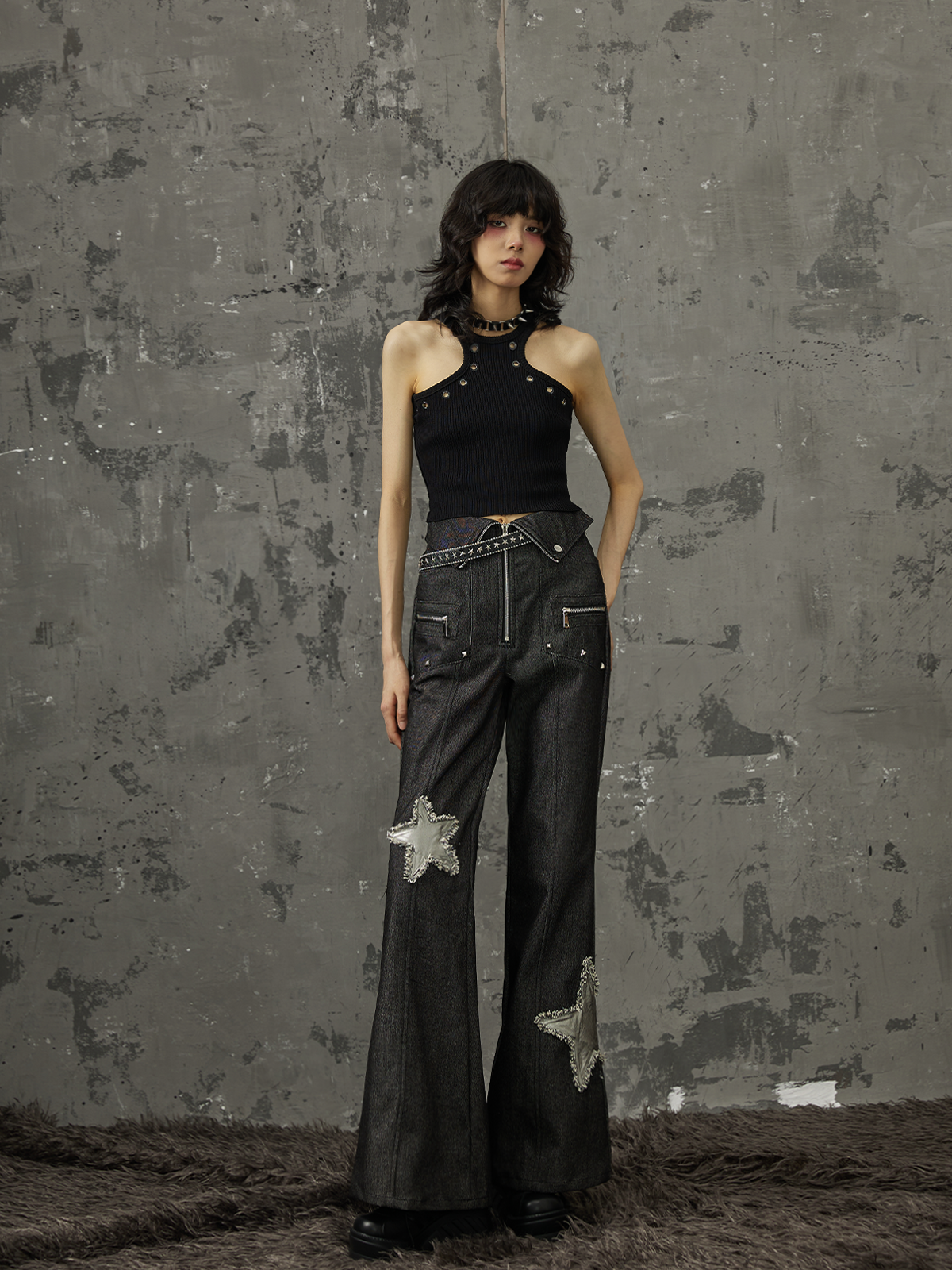 Retro Casual Star Micro Flared Denim Pants FRU0048