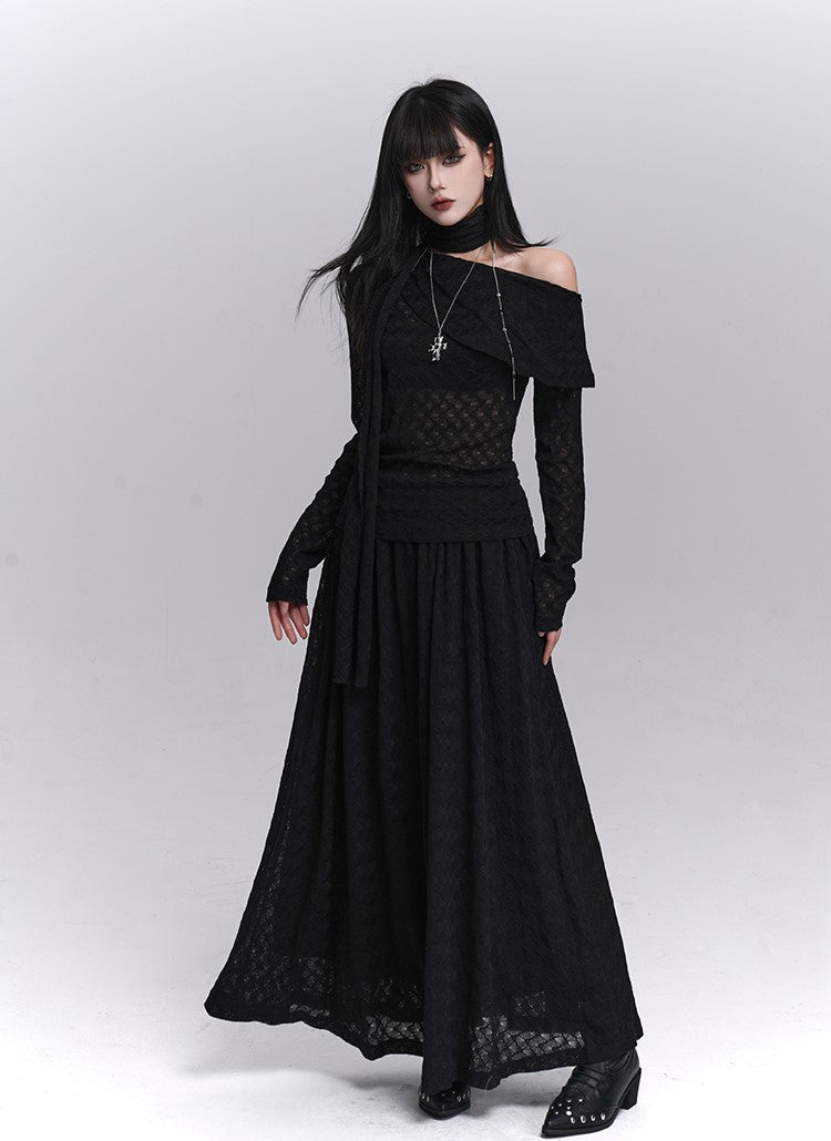 Off-Shoulder Long-Sleeved Top/Long Skirt LAD0237