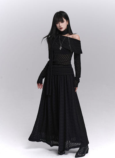 Off-Shoulder Long-Sleeved Top/Long Skirt LAD0237