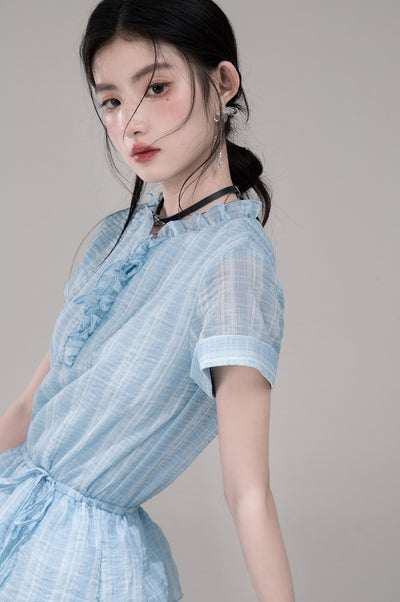 Ruffled Asymmetric Shirt Dress COT0301