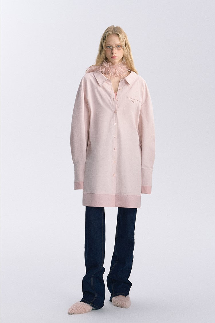 Pink Long-sleeved Waist Long Shirt BYW0034