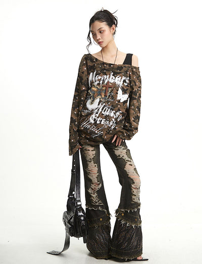 Ripped Tassel Design Flared Jeans UNC0265