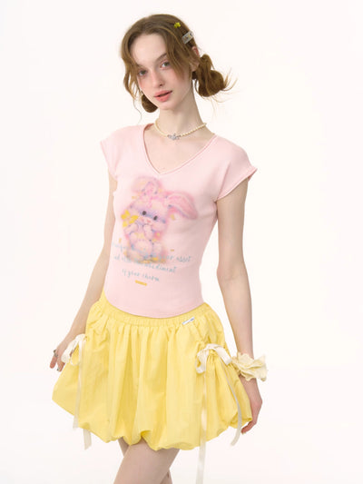 Rabbit Print V-neck T-shirt ZIZ0254