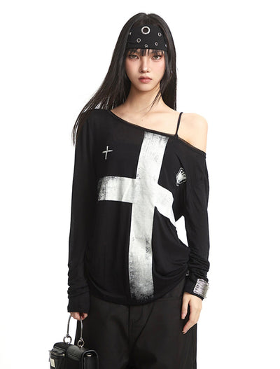Cross Off-shoulder Loose T-shirt UNC0262