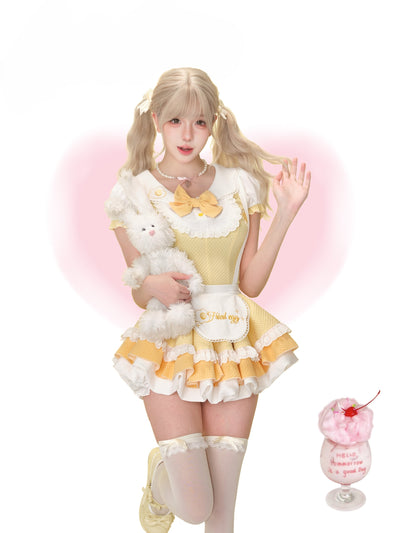 Egg Yellow Bow Lace Shirt/Cake Skirt SER0165