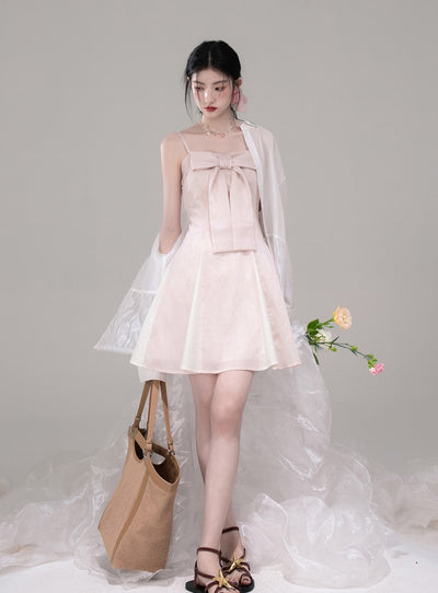 Bow Aurora Light Pink Sling Dress COT0304