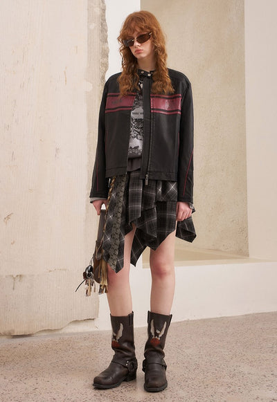 Rose Embroidered Leather Jacket DID0214
