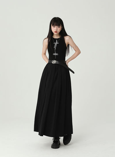 Black Sleeveless Suspender Long Dress LAD0094