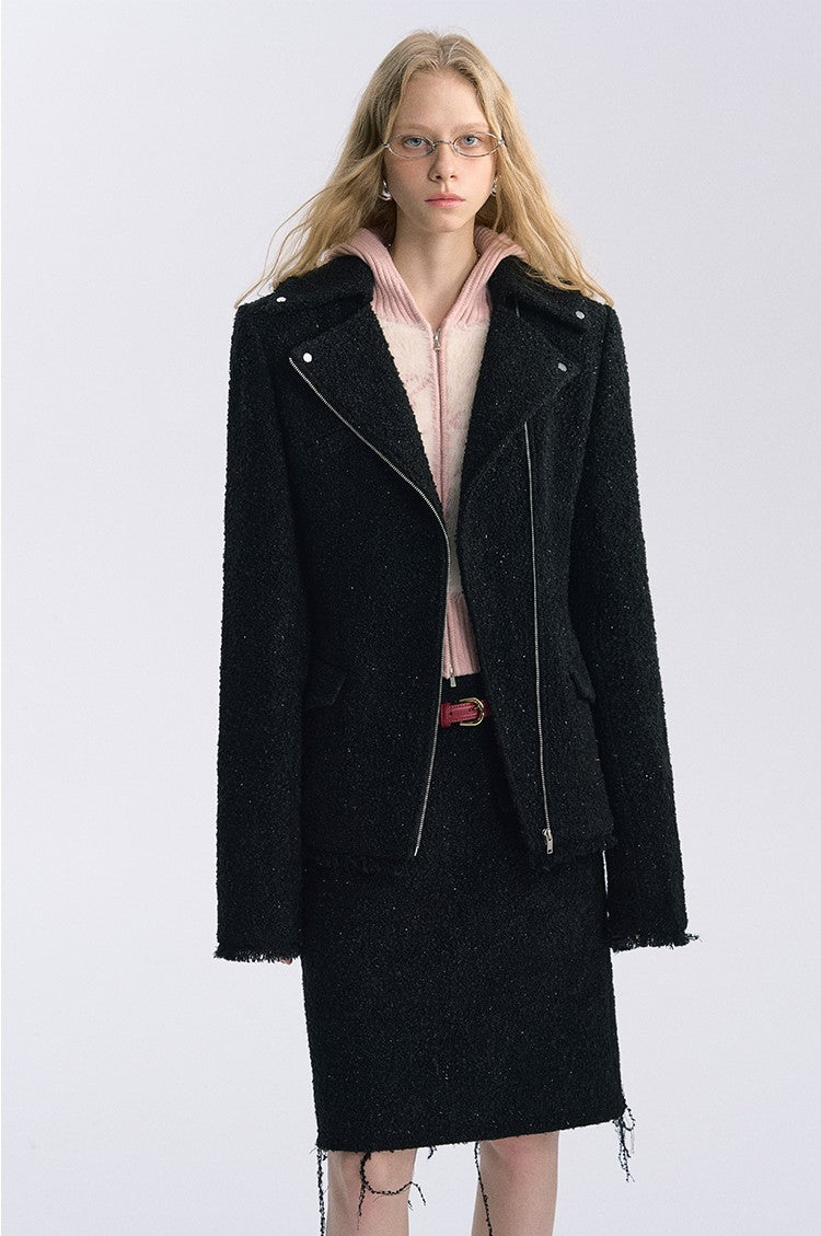 Black Wool Hourglass Silhouette Large Lapel Jacket BYW0036