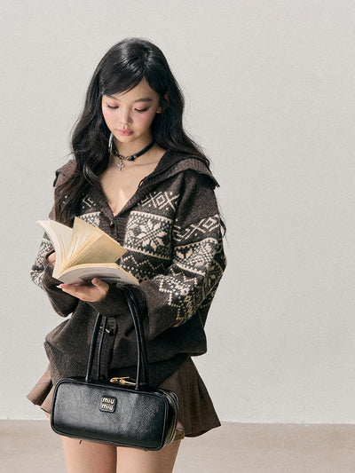 Horn Button Nordic Pattern Cardigan DIA0761