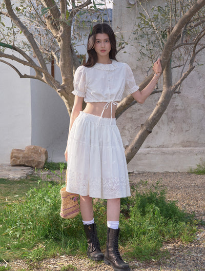 Doll Collar Puff Sleeve Shirt/Skirt LAL0197