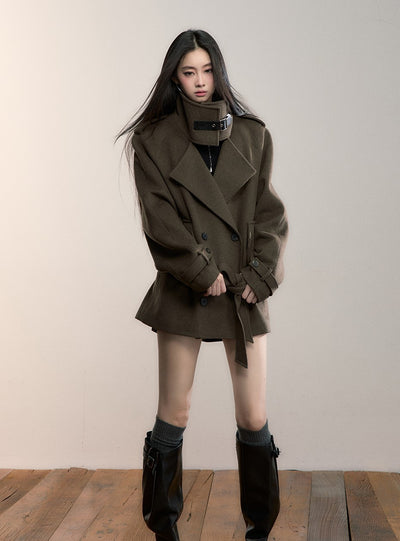 High-Neck Loose Wool Coat VIA0347