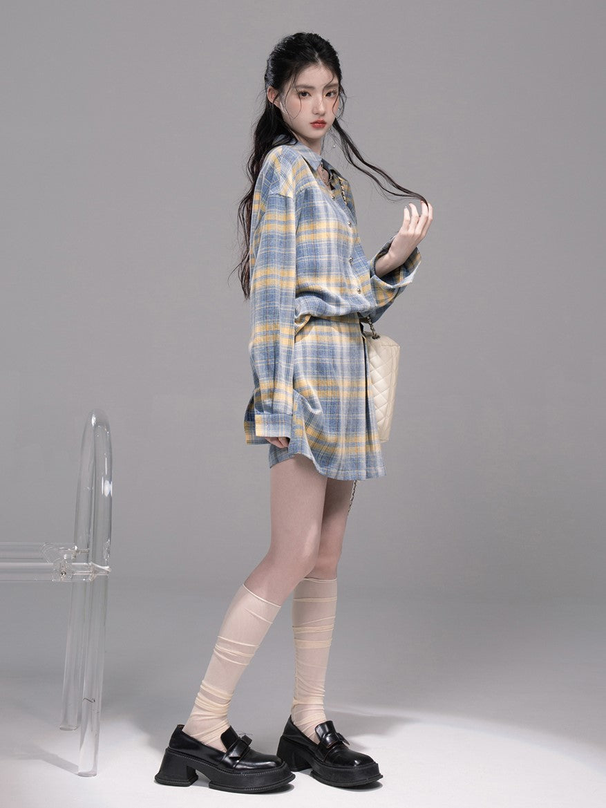 Blue and Yellow Plaid Shirt/Skirt COT0335