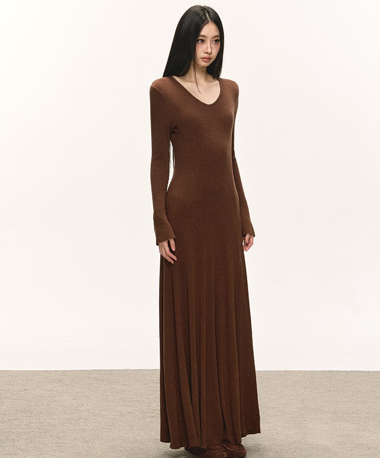 Slimming Waist Long Sleeves Knitted Dress ANA0090