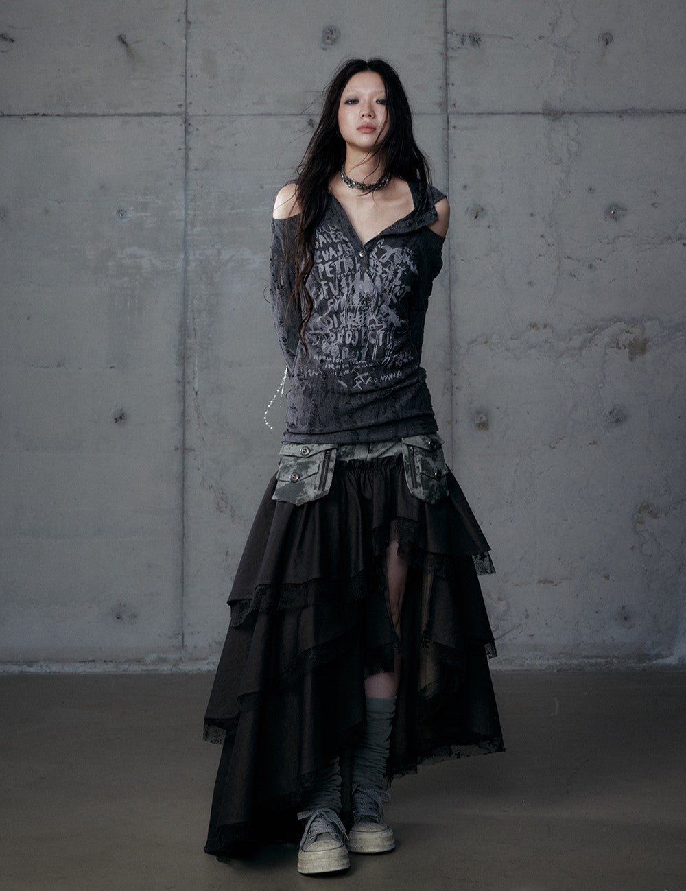 Punk Irregular Cake Long Skirt NOR0186