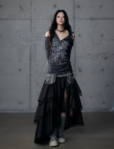 Punk Irregular Cake Long Skirt NOR0186