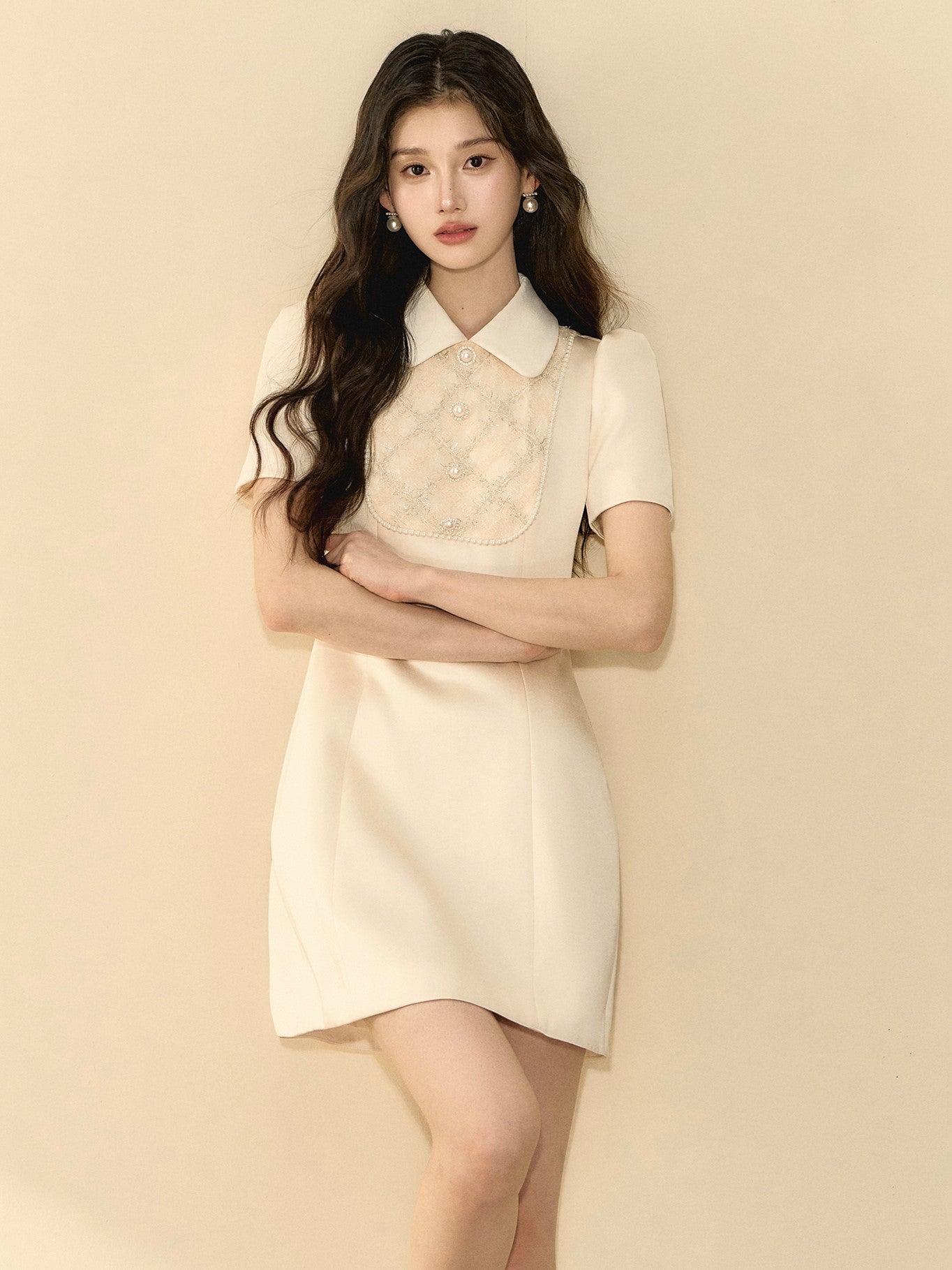 Lace Puff Sleeve A-line Dress OSH0132