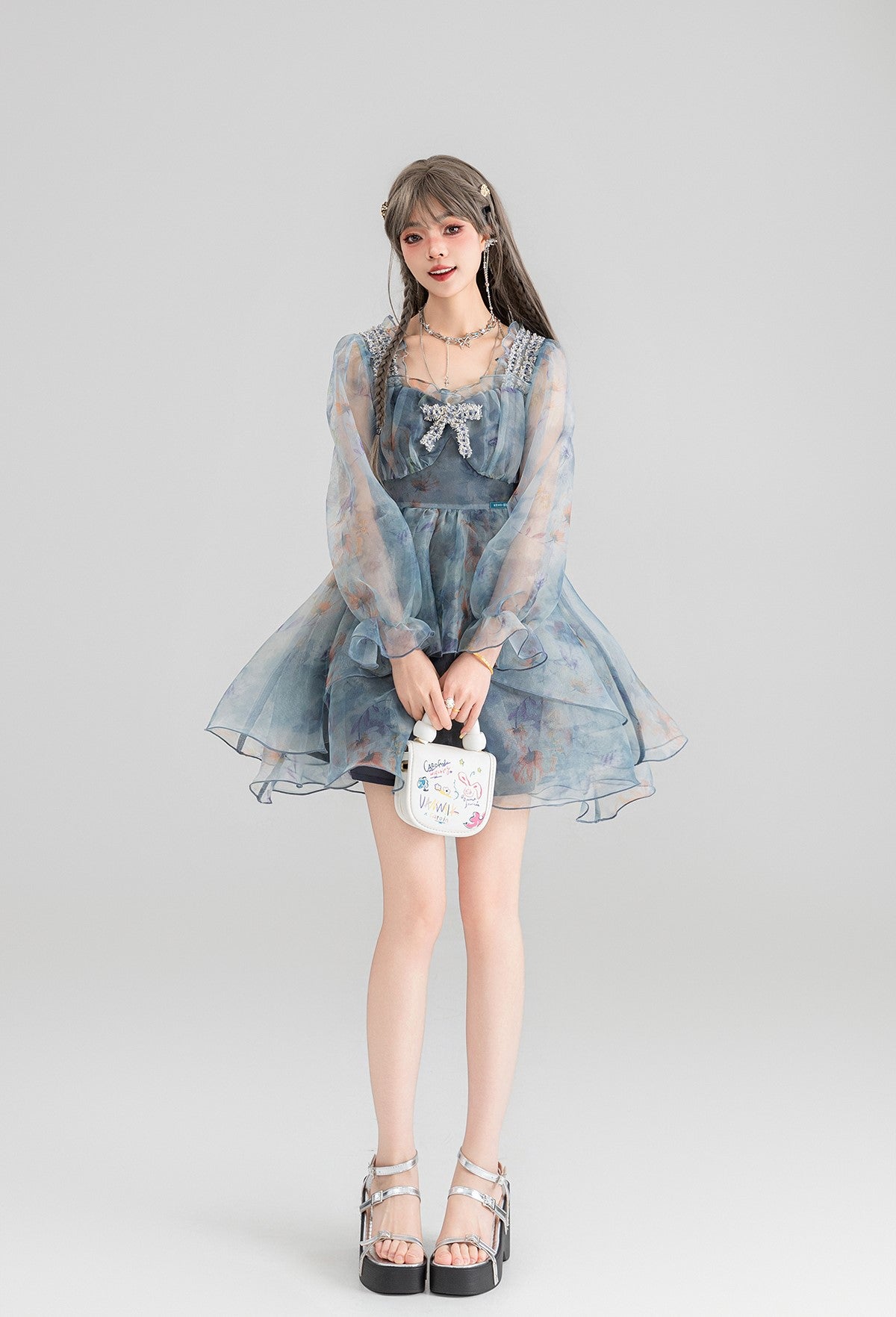 Floral Short/Long Sleeve Fairy Puffy Princess Dress KEI0065