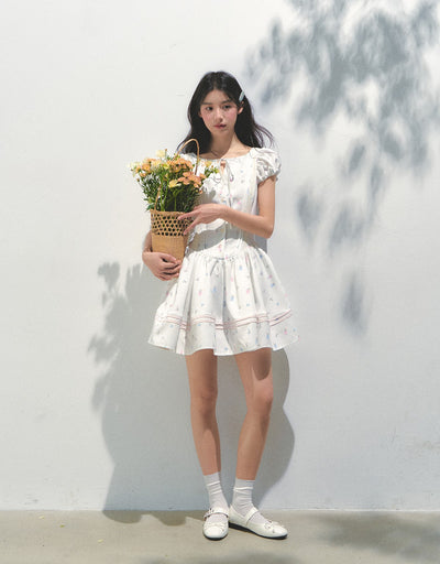 Flower Print Puff Sleeve Dress SUN0168