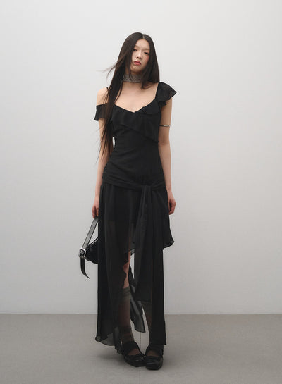 Ruffled Irregular Suspender Dress LAL0161
