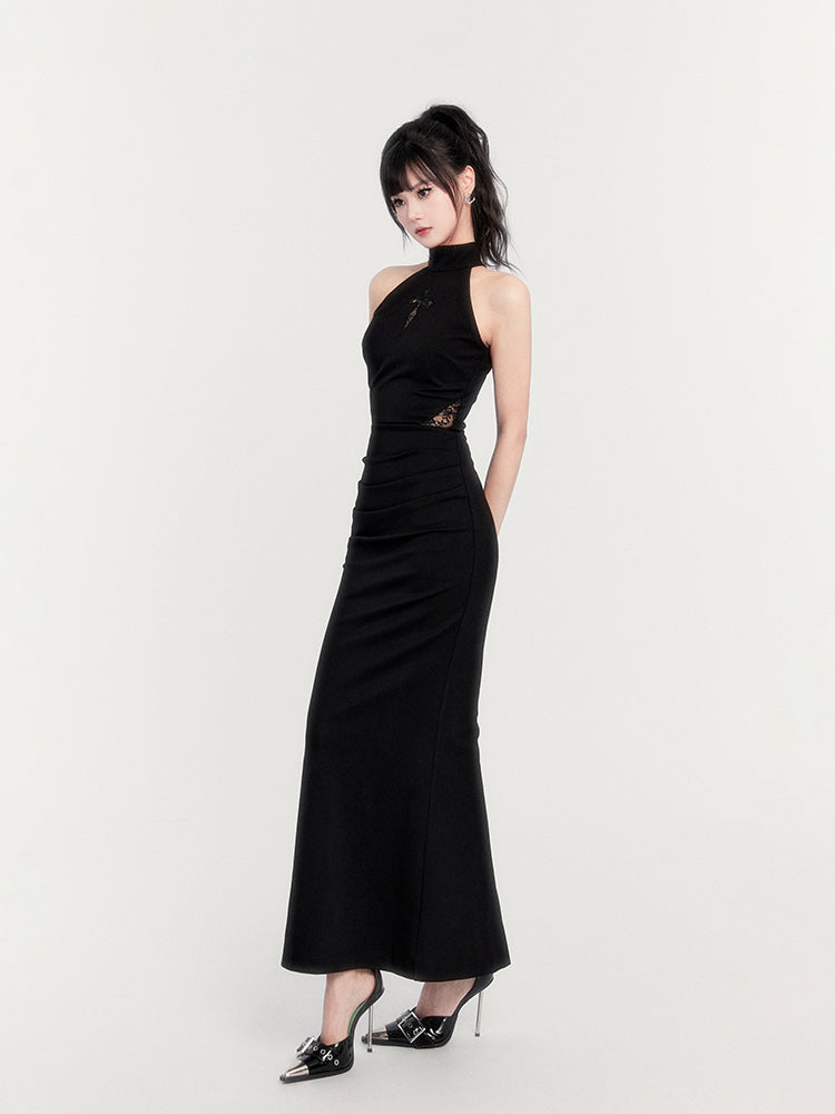 Dark Hollow Cross Halter Neck Long Dress VOC0271