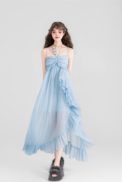 Fairy Ruffle Suspender Chiffon Long Dress KEI0094