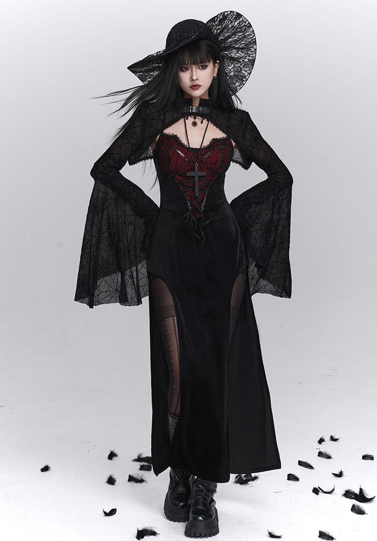 Spider Web Design Slit Strap Dress/Shawl LAD0241