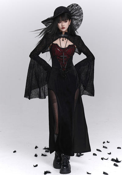Spider Web Design Slit Strap Dress/Shawl LAD0241